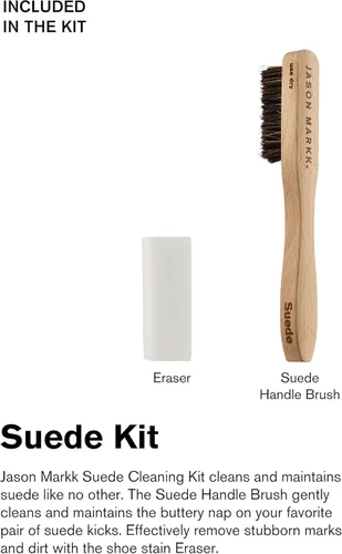 Vista 2 de Jason Markk Quick Clean & Suede - Kit de limpieza de 4 piezas, cepillo de gamuza y borrador de manchas, espuma lista para usar y cepillo delicado