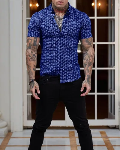 Vista 2 de Camisas de vestir cómodas y flexibles para hombre, de manga corta, atléticas, con botones