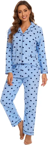 Vista 18 de CHUNG Conjunto de pijama de franela para mujer, tops con botones de algodón cepillado, pantalones S-XL, ropa de dormir, ropa de descanso, acogedora