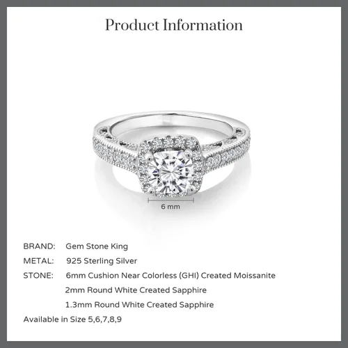 Vista 81 de Gem Stone King Anillo de compromiso de plata de ley 925 de 0.236 in con piedra natal y zafiro blanco creado con acento Anillo de compromiso