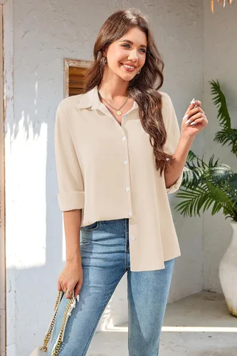 Vista 2 de Camisas con botones para mujer, blusa de manga larga con cuello, blusa casual de negocios