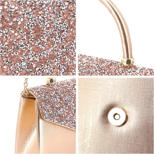Vista 5 de Naimo Bolso de mano de noche de cristal brillante, bolso cruzado con asa superior, bolso de hombro para boda, fiesta, novia