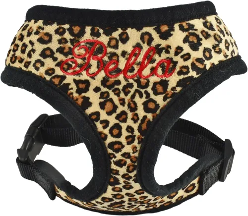 Vista 11 de Arnés y Correa de Leopardo para Perro y Correa Opción, Arnés Personalizado para Perro con Nombre de Mascota Bordado - Arnés de Perro Suave y Cómodo
