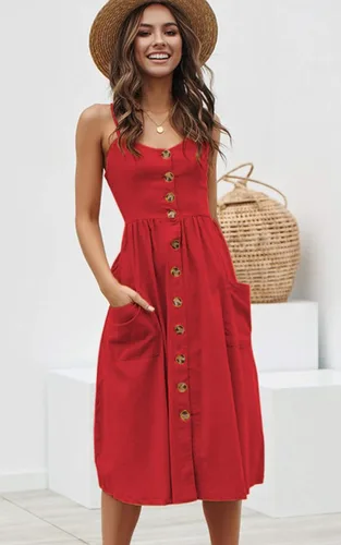 Vista 2 de Angashion - Vestido floral de verano estilo bohemio para mujer con botones bolsillos y tiras ajustables