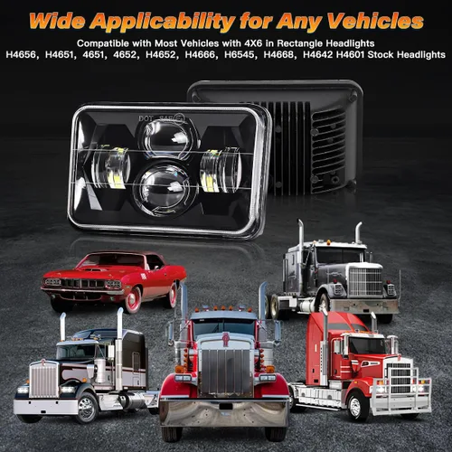 Vista 6 de Faros LED de 4 x 6 pulgadas con certificación DOT, 2 piezas, haz alto/bajo, rectangular, para camiones Kenworth T800, W900, Peterbilt, Oldsmobile