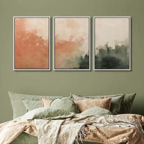 Vista 331 de SIGNFORD - Set de obras de arte en lienzo enmarcado para pared, ilustraciones abstractas de neblina del desierto en tonos neutros beige y marrón