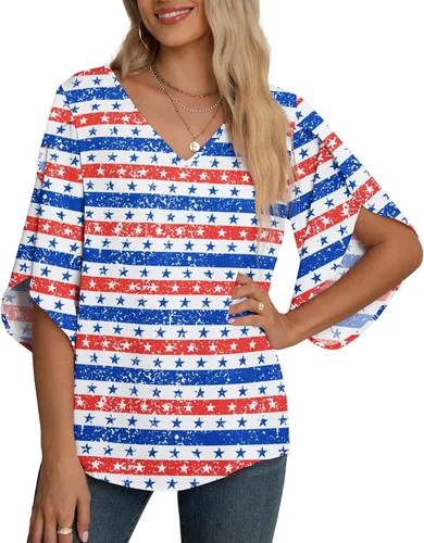 Vista 35 de Blusas de gasa con mangas 3/4 arrugadas de otoño para mujer de Jouica 01amy Verde