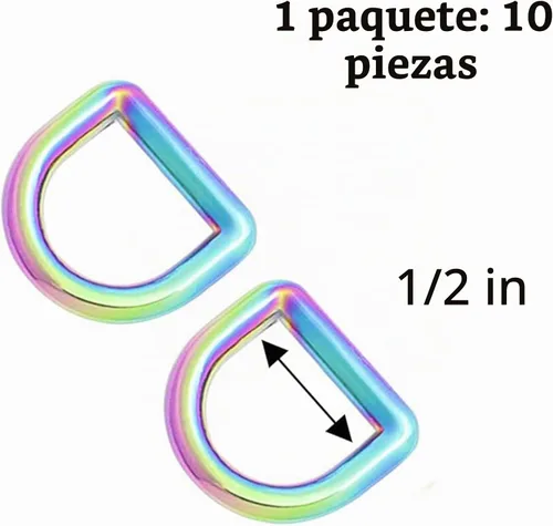 Vista 2 de Ganchos giratorios de metal arcoíris con anillos en D arcoíris y hebillas deslizantes para bolso de arco iris Tri-Glides Anillo D arcoíris de 1/2