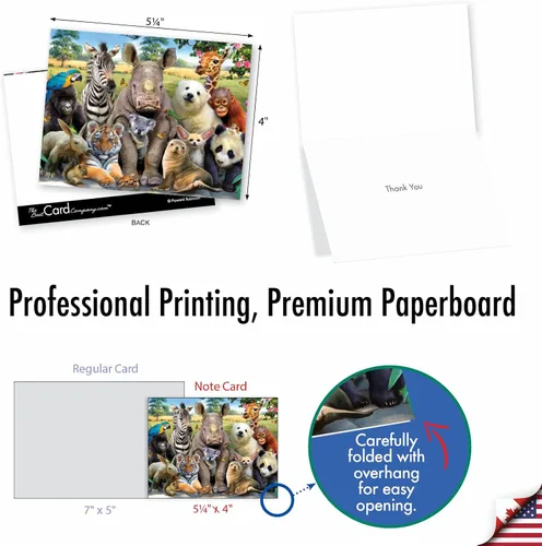 Vista 6 de The Best Card Company - 10 tarjetas de felicitación de agradecimiento de vida silvestre con sobres, papel de notas en caja de animales lindos - Aquí