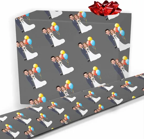 Vista 13 de Artsadd Papel de regalo personalizado con texto con imagen para aniversario, día de San Valentín, papel de regalo con foto personalizada con corazón