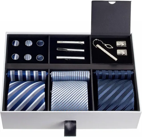 Vista 2 de Juego de corbata de regalo para hombre, corbata sedosa, bolsillo cuadrado, clips de corbata, gemelos para hombres