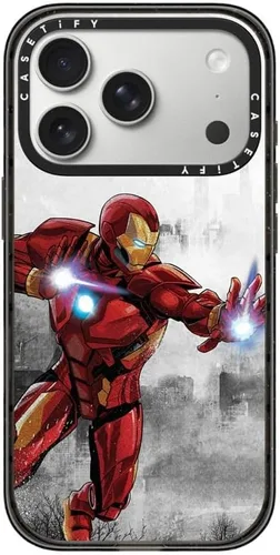 Vista 9 de CASETiFY Impact - Funda para iPhone 13 Mini [Marvel Colab / protección contra caídas de 8.2 pies/Magsafe] - Capitán América VS - Negro transparente