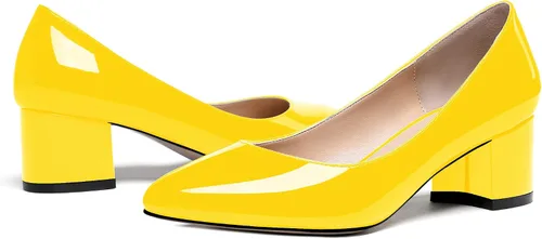 Vista 6 de WAYDERNS Zapatos de tacón bajo grueso de charol para mujer, con puntera redonda, 2 pulgadas