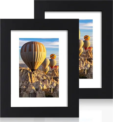 Vista 107 de iRahmen - Juego de 2 marcos de fotos de 4 x 6, marco de madera negro con cristal de alta definición, para mostrar fotografías de 3.5 x 5