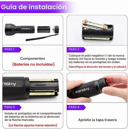 Vista 7 de Linterna de luz negra UV para detección de orina de mascotas Vansky, detector ultravioleta de 51 leds para orina de perro/gato, manchas secas