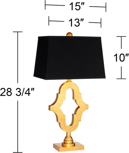 Vista 4 de Possini Euro Design Judith - Lámpara de mesa de lujo moderna de mediados de siglo, 28.75 pulgadas de alto, tela negra dorada, rectangular