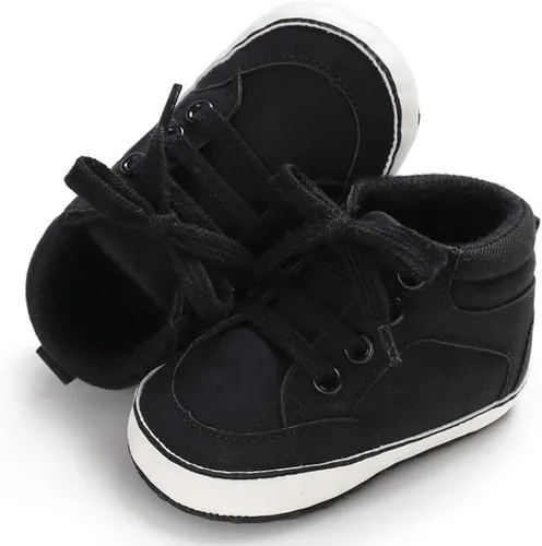 Vista 8 de Sekantrol Zapatos de cuna para recién nacidos, para niños y niñas, suela de goma suave, zapatos para bebés, zapatos deportivos de moda de caña alta