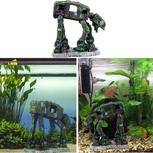 Vista 2 de Ornamento de acuario, perro robot de resina, decoración de pecera, cueva para esconderse de peces Betta, accesorios de acuario para peces Betta