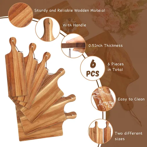 Vista 4 de Tanlade Juego de 6 tablas de cortar de madera con asa, tabla de cortar para servir, bloque de corte de carnicero para San Valentín, Día de la Madre