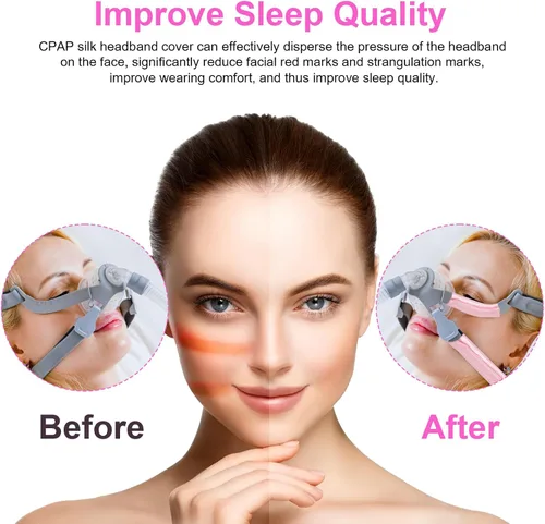 Vista 4 de Paquete de 8 correas faciales CPAP, almohadillas de satén CPAP para mascarilla, fundas universales para la apnea del sueño, suministros de cojín