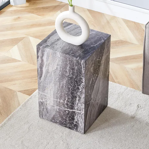 Vista 4 de WILLIAMSPACE 11.81" Square Wood Side Table for Living Room, No Assembly 11.81"*19.69"h-gray Textured