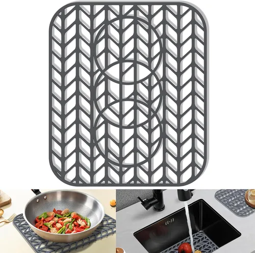 Vista 7 de Protectores de fregadero de cocina de 12 x 11 y 13 x 11 pulgadas, protectores de silicona para fregadero de cocina para la parte inferior del Gris