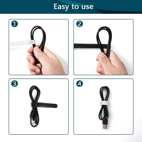 Vista 7 de 50 piezas de bridas reutilizables para cables, gestión de cables ajustable, organizador de cables, organizador de bridas, bridas de alambre Blanco +
