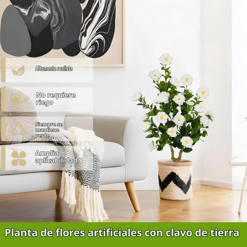 Vista 6 de Árbol de camelia blanca artificial de 35.5 pulgadas, paquete de 2