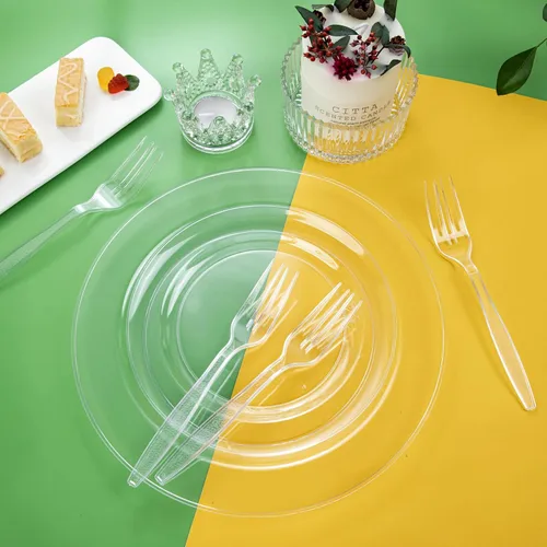 Vista 5 de Ciaell 500 tenedores de plástico transparente – Tenedores de plástico resistentes – Tenedor desechable pesado de 7 pulgadas – Tenedor transparente