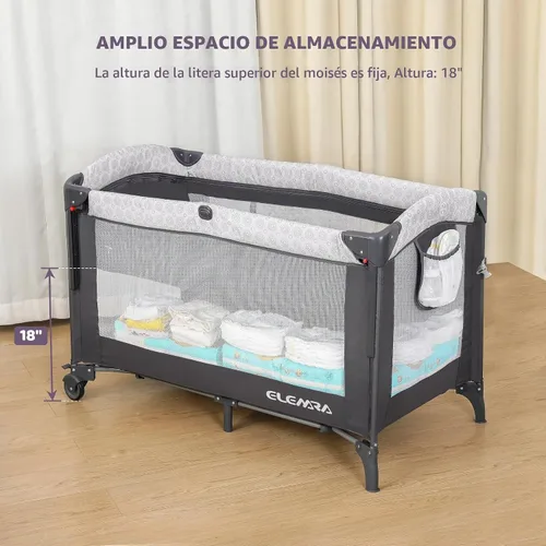 Vista 6 de ELEMARA Cuna de bebé 3 en 1, cuna junto a la cama de 2025 con lado ajustable, cuna de malla completa para dormir junto a la cama con colchón