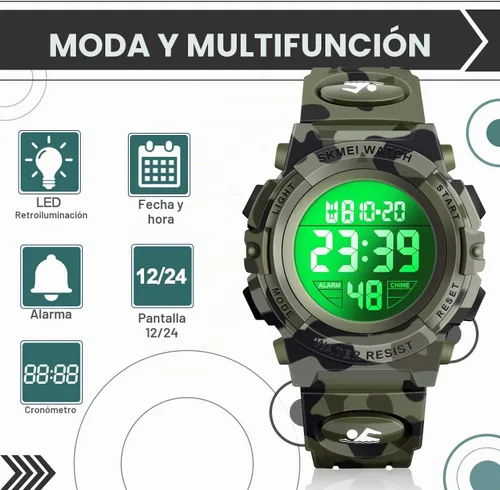 Vista 3 de Reloj LED digital impermeable para niños - Regalos para niños Camuflaje armada (Army camouflage)