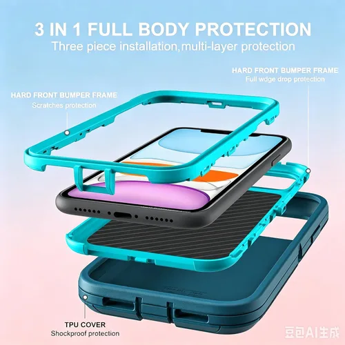 Vista 4 de YmhxcY Funda para iPhone 11 a prueba de golpes, a prueba de caídas, a prueba de polvo, a prueba de caídas, 3 capas, duradera, funda de teléfono
