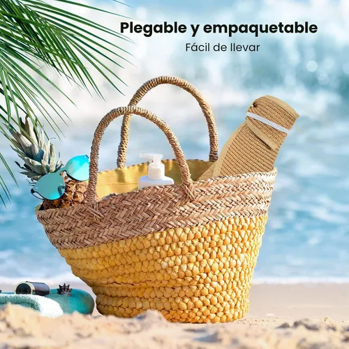 Vista 5 de Sombreros de sol para mujer, sombrero de ala ancha de moda enrollable con visera de paja A-Marrón