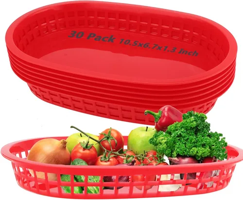 Vista 13 de Paquete de 40 cestas de plástico negro de 8.9 x 5.7 x 1.6 pulgadas, cestas para servir restaurantes, bandeja ovalada de comida rápida para picnic