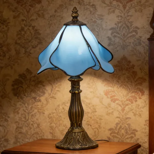Vista 9 de Lámpara Tiffany Pequeña Mini Lámpara de Mesa de Vidrio Teñido Lámpara de Acento de Mesita de Noche Memoria Simpatía 8X14.5 Pulgadas (Azul)