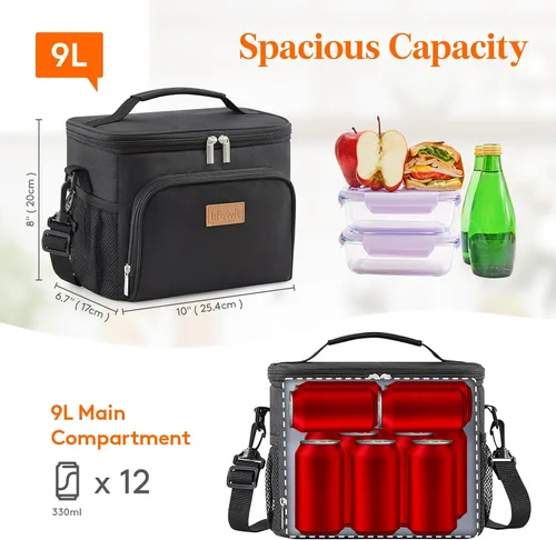 Vista 3 de Lifewit Bolsa de almuerzo reutilizable aislada, portátil, congelable, suave Negro