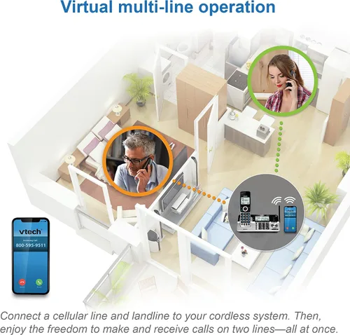 Vista 2 de VTech VS113-5 Teléfono inalámbrico de 5 teléfonos de rango extendido para el hogar con bloqueo de llamadas, conecte a celular Bluetooth, pantalla