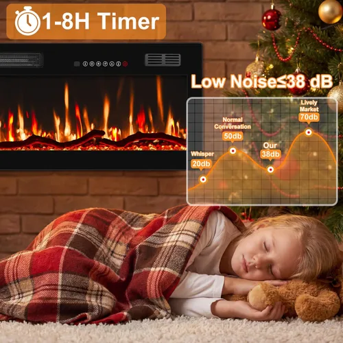 Vista 6 de Waleaf Chimenea eléctrica lineal delgada de 72 pulgadas con temporizador de 8 horas y diseño seguro de sobrecalentamiento, calentador eléctrico