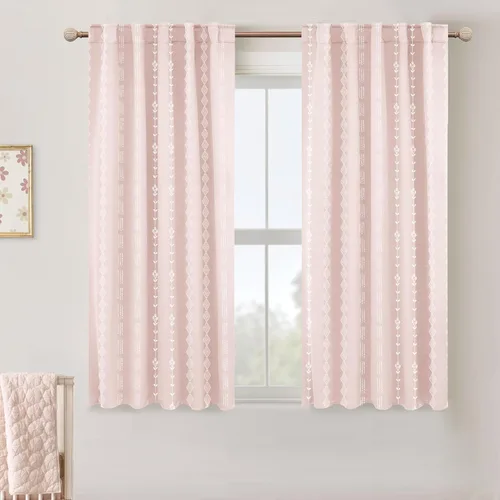 Vista 15 de Lino Rosa Cortinas de Crema y Negro para Cocina, Cortinas Opacas Bohemias para Ventana de Baño y Sala de Estar, 45 Pulgadas de Largo