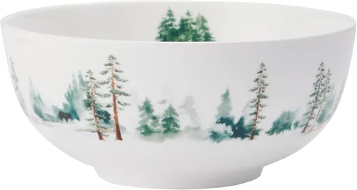 Vista 4 de Mikasa Watercolor Forest Bone China - Juego de vajilla ligera de 16 piezas resistente a las astillas, servicio para 4, color blanco