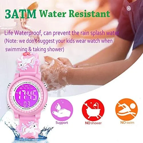 Vista 4 de Venhoo Kids Watches 3D Cartoon Waterproof 7 Color Lights Toddler Wrist Digital Watch with Alarm Stopwatch for 3-10 Year Girls Little Child