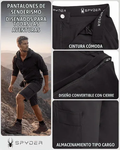 Vista 3 de Spyder Mens Hiking Pants - Easy Care Convertible Zip-Off Lightweight Cargo Negro
