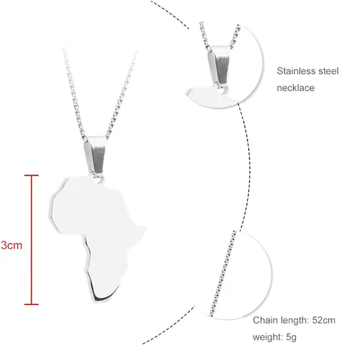 Vista 2 de NIGHTCRUZ Collar de mapa africano, borde nacional africano colgante de acero inoxidable