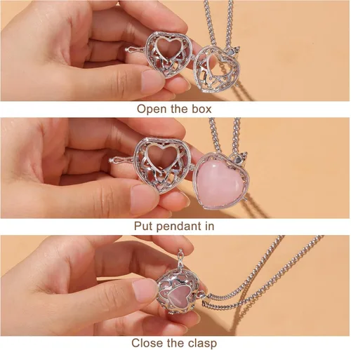 Vista 5 de Raicegs Heart Shaped Crystals and Healing Stones 7 Chakra Crystal Necklace 0.8 inch Heart Gemstones Natural Stones Necklaces for Women Spiritual