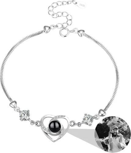 Vista 42 de Godchoices Pulsera de fotos personalizada, pulsera de proyección de fotos con imagen en el interior, collar con texto en inglés "I Love You
