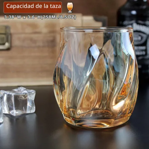Vista 5 de Juego de 2 vasos de whisky, vasos de rocas, vasos de 8.5 OZ, vasos de cóctel de cristal creativos con diseño retorcido para bourbon, escocés Ámbar