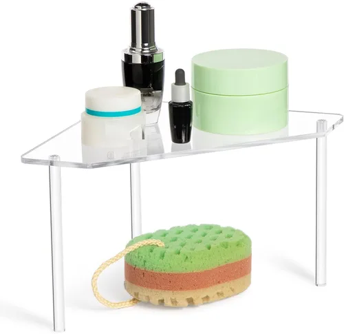 Vista 6 de Jetec Organizador esquinero de baño de 2 niveles, estante de encimera, organizador de mesa de baño acrílico, bandeja de tocador, fregadero apilable
