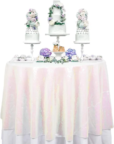 Vista 16 de ShinyBeauty Mantel de lentejuelas rosa intenso, superposición redonda brillante de 120 pulgadas para decoración de bodas, fiestas de cumpleaños