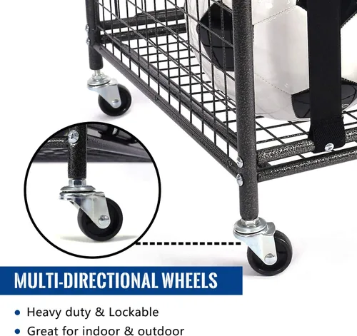 Vista 4 de Mythinglogic Carrito de almacenamiento de pelotas deportivas rodantes, armario de almacenamiento de bolas con cerradura deportiva con ruedas, jaula