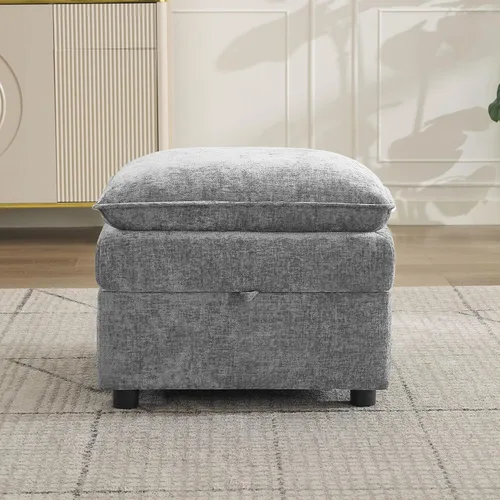 Vista 20 de Otomana cuadrada grande de 27 pulgadas con almacenamiento, reposapiés tapizado moderno con patas antideslizantes para sofá, mesa de café, sala